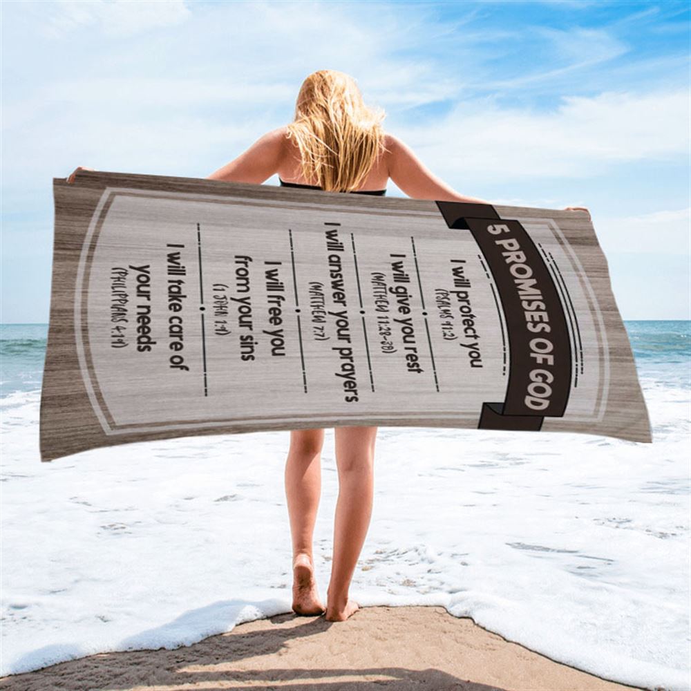 5 Promises Of God Beach Towel - Christian Beach Towel - Religious Beach Towel