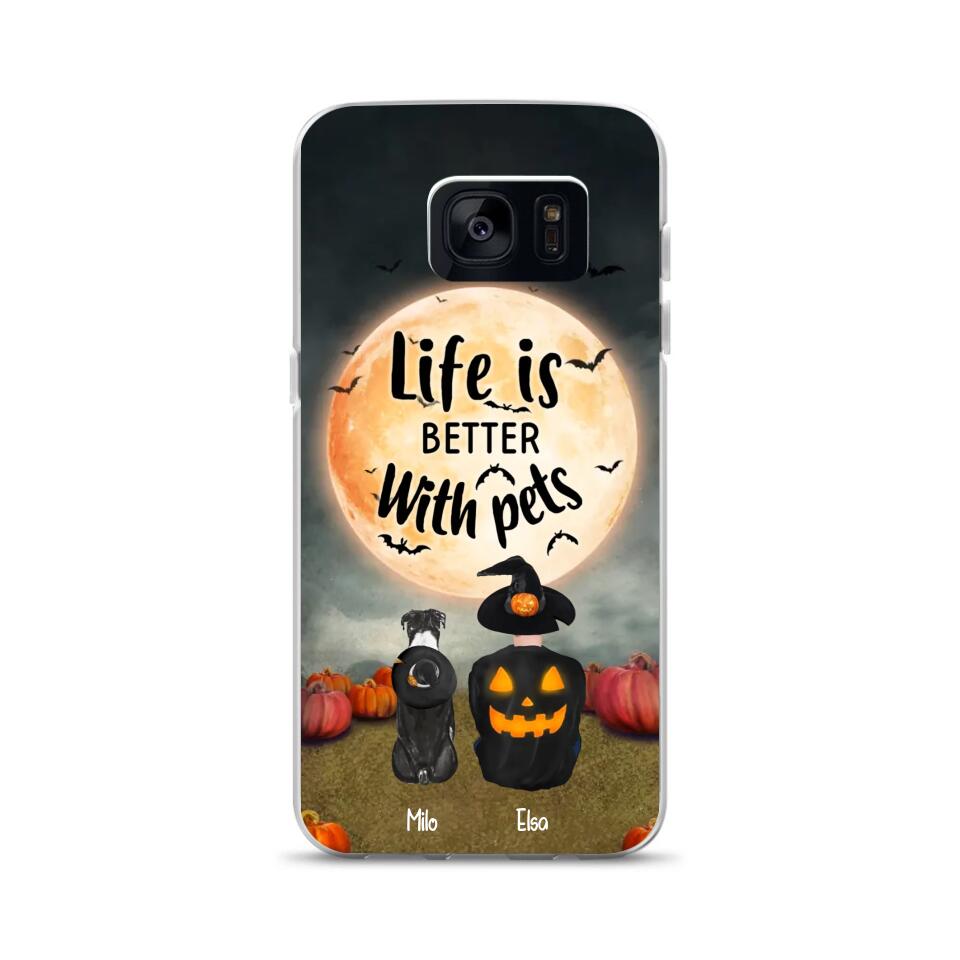 Custom Phone Case For Couples - Halloween Gift - Mom/Dad with Dogs/Cats See The Moon