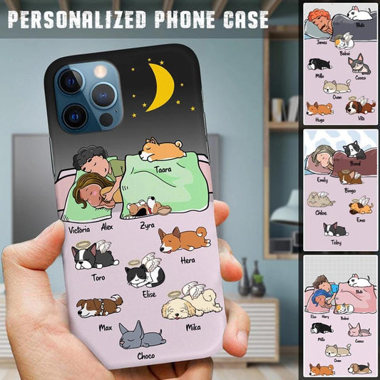 Personalized Creative Phone Case For Pet Lovers - Funny Gift With Custom Dogs/Cats breed & Names - Dad/Mom with Lazy Pets - (Up To 9 Pets/Dogs/Cats) - Furlidays
