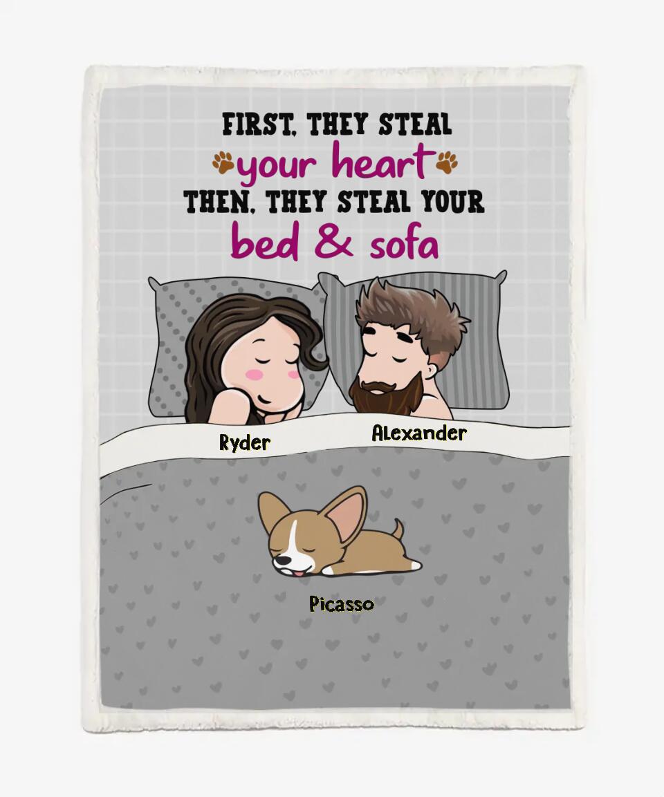 Personalized Blanket For Dog Cat Lovers - Dad & Mom with Lazy Pets  - Choose up to 7 Pets