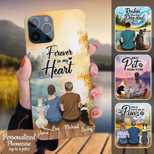 Personalized Phonecase for Couples/Dog Lovers/Cat Lovers Best Gift with custom Names/ Pets Breed/Person - Forever in my Heart - (Up to 3 Pets/Dogs/Cats)