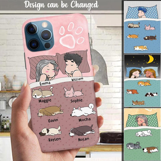 Custom Phone Case for Pet Lovers - Amazing Gift With Personalized Names, Dogs, Cats - Dad & Mom With Up To 6 Lazy Pets/Dogs/Cats
