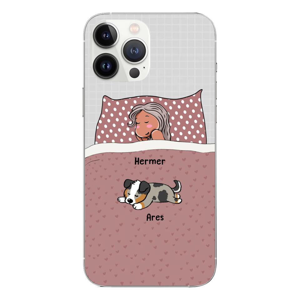 Personalized Creative Phone Case For Pet Lovers - Funny Gift With Custom Dogs Cats breed & Names - Person with Lazy Pets - (Up To 6 Pets Dogs Cats)