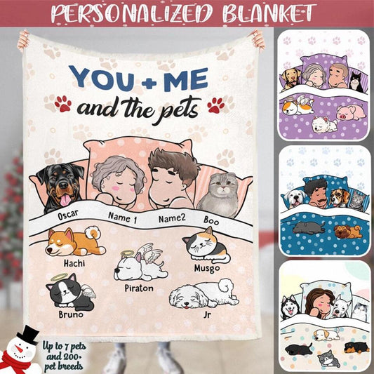 Custom Blanket For Couples Pet Lovers - Best Gifts - Official Sleep Blanket - Up to 7 Pets