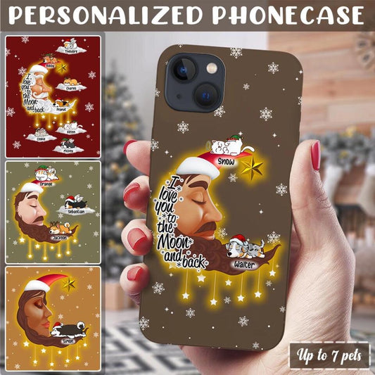 Custom Phonecase for Pet Lovers - Christmas Gift with Personalized Moon/Names/Pets Breed - Choose up to 7 Pets/Dogs/Cats