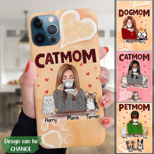 Custom Phone Case For Pet Lovers - Best Gift With Personalized Names, Dogs, Cats - Chubby Mom Winter Version - Up To 5 Pets
