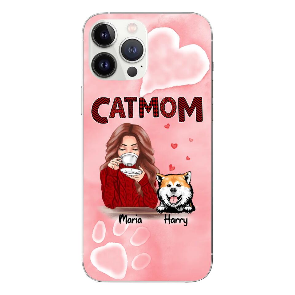 Custom Phone Case For Pet Lovers - Best Gift With Personalized Names, Dogs, Cats - Chubby Mom Winter Version - Up To 5 Pets