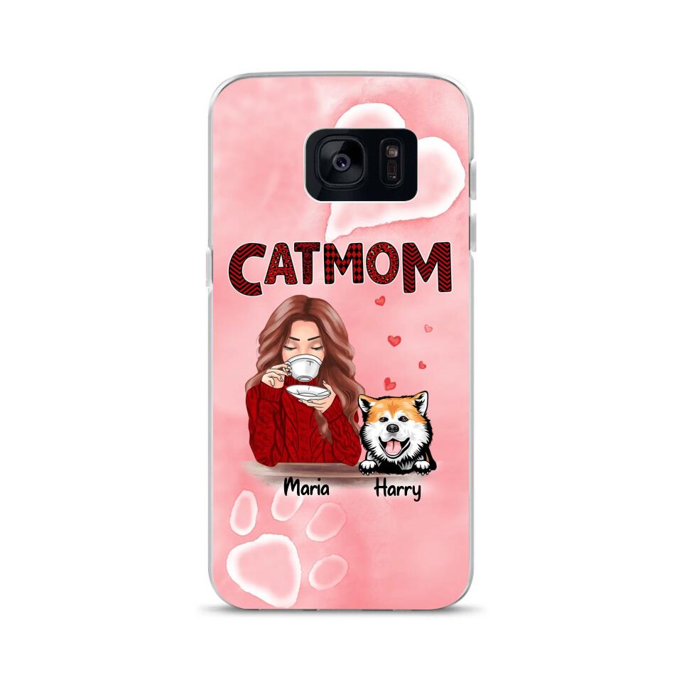 Custom Phone Case For Pet Lovers - Best Gift With Personalized Names, Dogs, Cats - Chubby Mom Winter Version - Up To 5 Pets