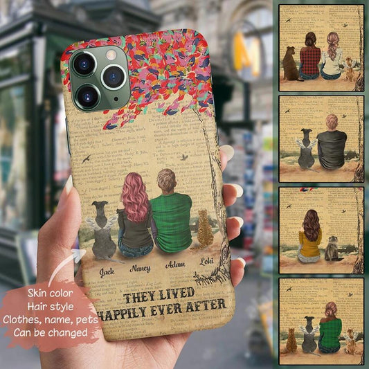 Personalized Creative Phone Case For Pet Lovers - Funny Gift With Custom Dogs Cats breed & Names - They lived happily ever after - Up To 2 Pets
