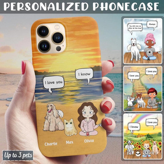 Personalized Phone Case - Custom Dog Phone Case - Dog Phone Case - Cat Phone Case -  Up To 3 Pets - Chibi Dad & Mom