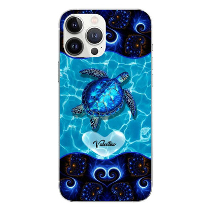 Custom Phone Case For Family & Friends - Unique Gift With Personalized Name - Up To 6 Blue Turtles With Hearts