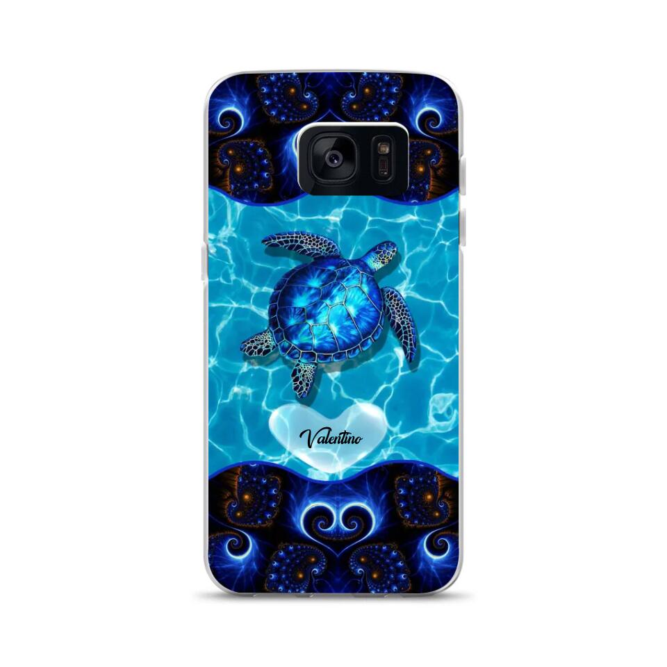 Custom Phone Case For Family & Friends - Unique Gift With Personalized Name - Up To 6 Blue Turtles With Hearts