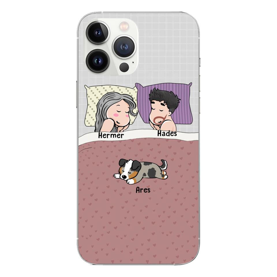 Custom Phone Case For Couples - Unique Gift With Personalized Pets - Dad & Mom Sleep With Lazy Pets