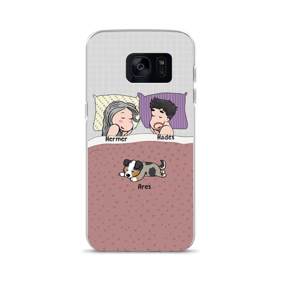 Custom Phone Case For Couples - Unique Gift With Personalized Pets - Dad & Mom Sleep With Lazy Pets