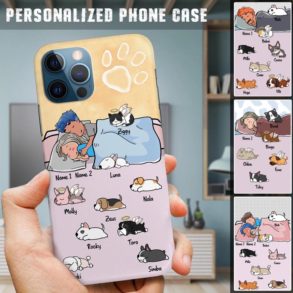 Custom Phone Cases Personalized Sleeping- Dad Mom with Lazy Pets - Choose up to 8 Pets Phone Case