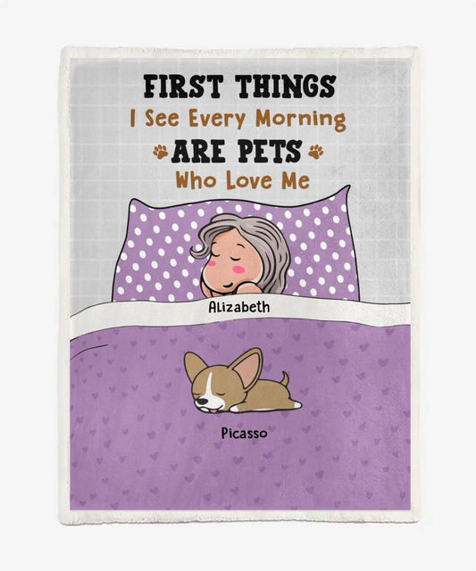 Personalized Blanket for Couples Pet Lovers - Funny Gift with Personalized Name Dad Mom Pets - First They Steal Your Heart  - Up to 7 Pets