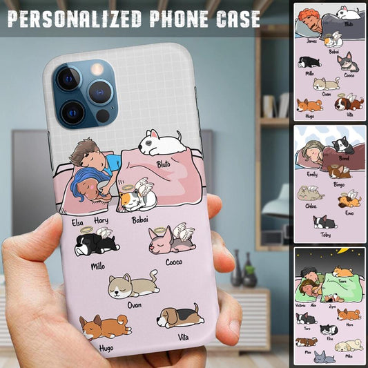 Custom Phone Case For Pet Lovers - Best Gift With Custom Name Pets Breed - Mom & Dad with Lazy Pets - Up To 9 Pets