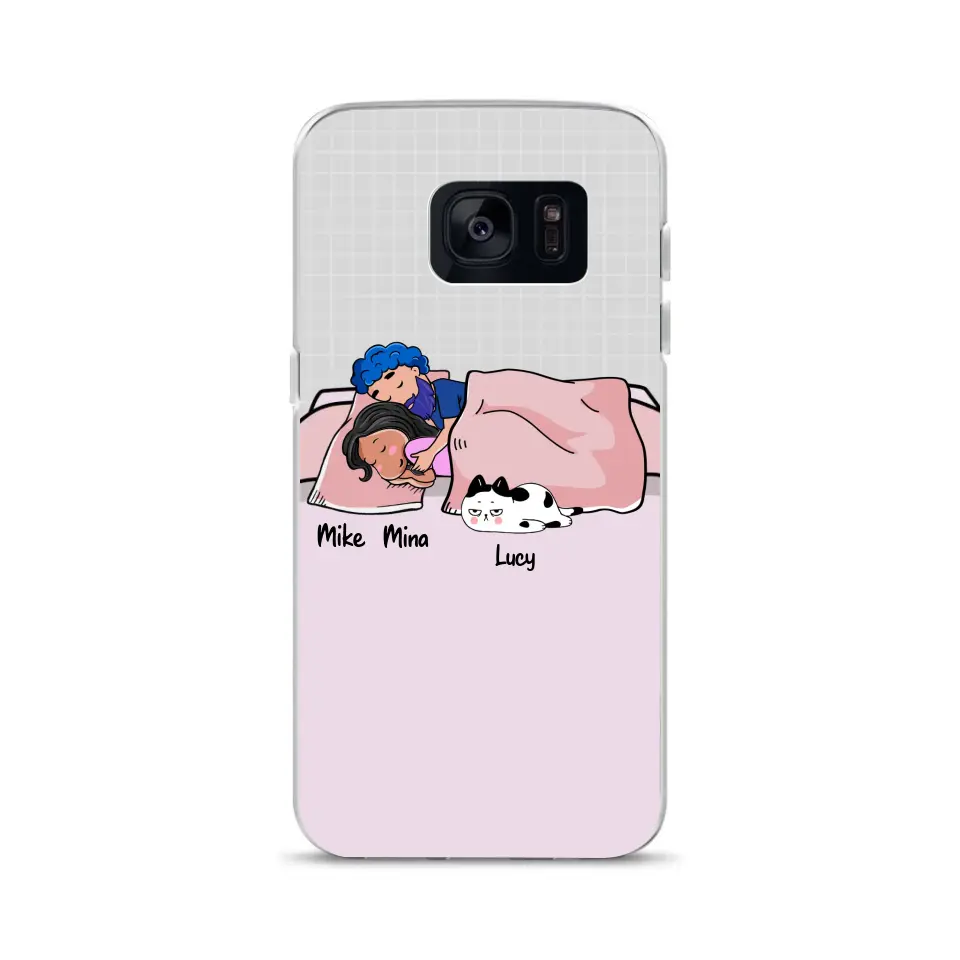 Custom Phone Cases Personalized Sleeping- Dad Mom with Lazy Pets - Choose up to 8 Pets Phone Case