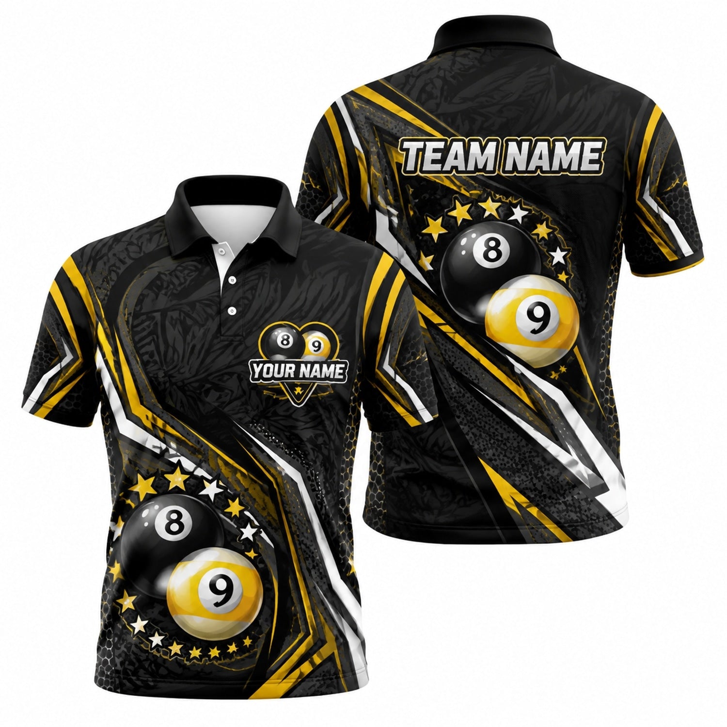 8 Ball 9 Ball Stars Sport Personalized Billiard Polo Shirt