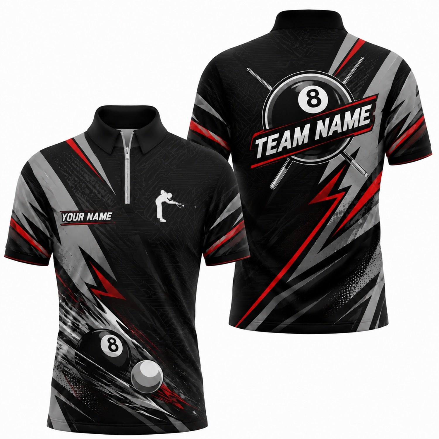 8 Ball 9 Ball Stars Sport Personalized Billiard Polo Shirt Jersey Zip 1 4 Collar