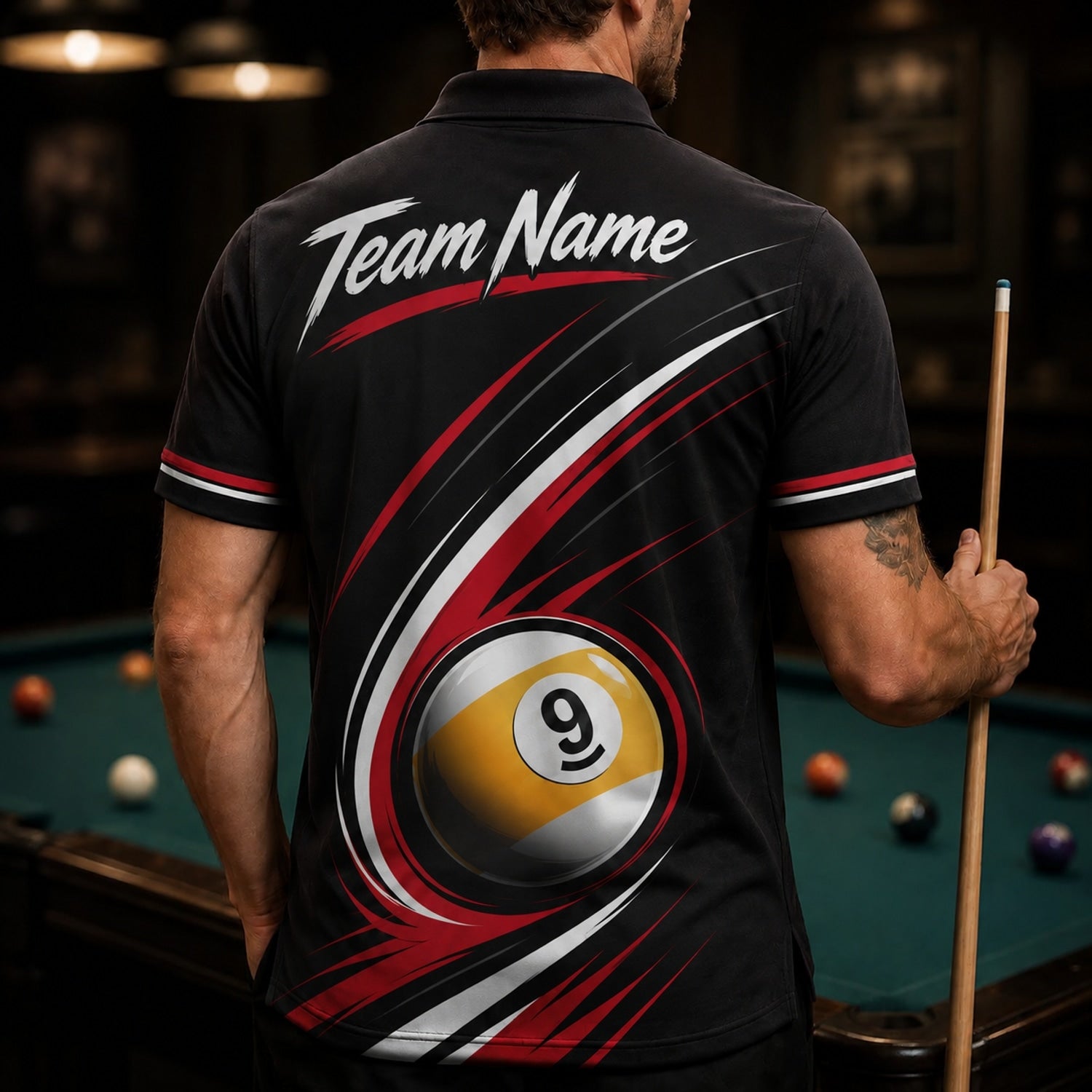 8 Ball And 9 Ball Sport Personalized Billiard Polo Shirt Back View