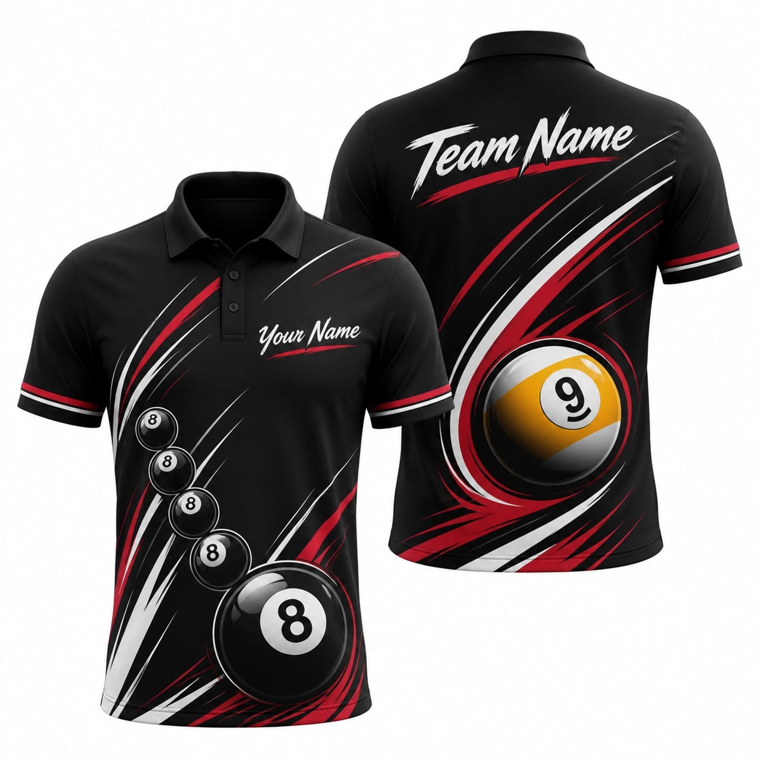 8 Ball And 9 Ball Sport Personalized Billiard Polo Shirt