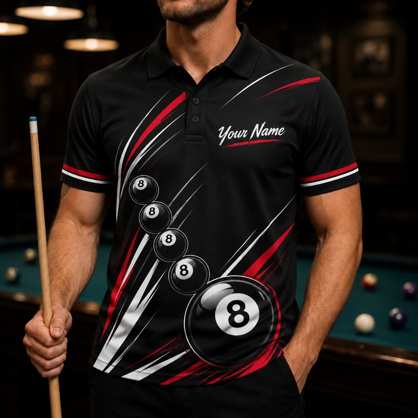 8 Ball And 9 Ball Sport Personalized Billiard Polo Shirt Front View