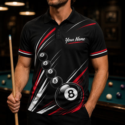 8 Ball And 9 Ball Sport Personalized Billiard Polo Shirt Front View