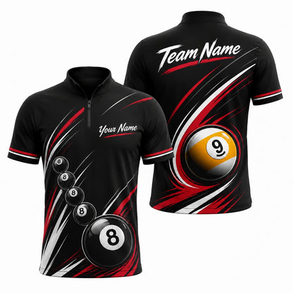 8 Ball And 9 Ball Sport Personalized Billiard Polo Shirt Jersey Zip 1 4 Collar