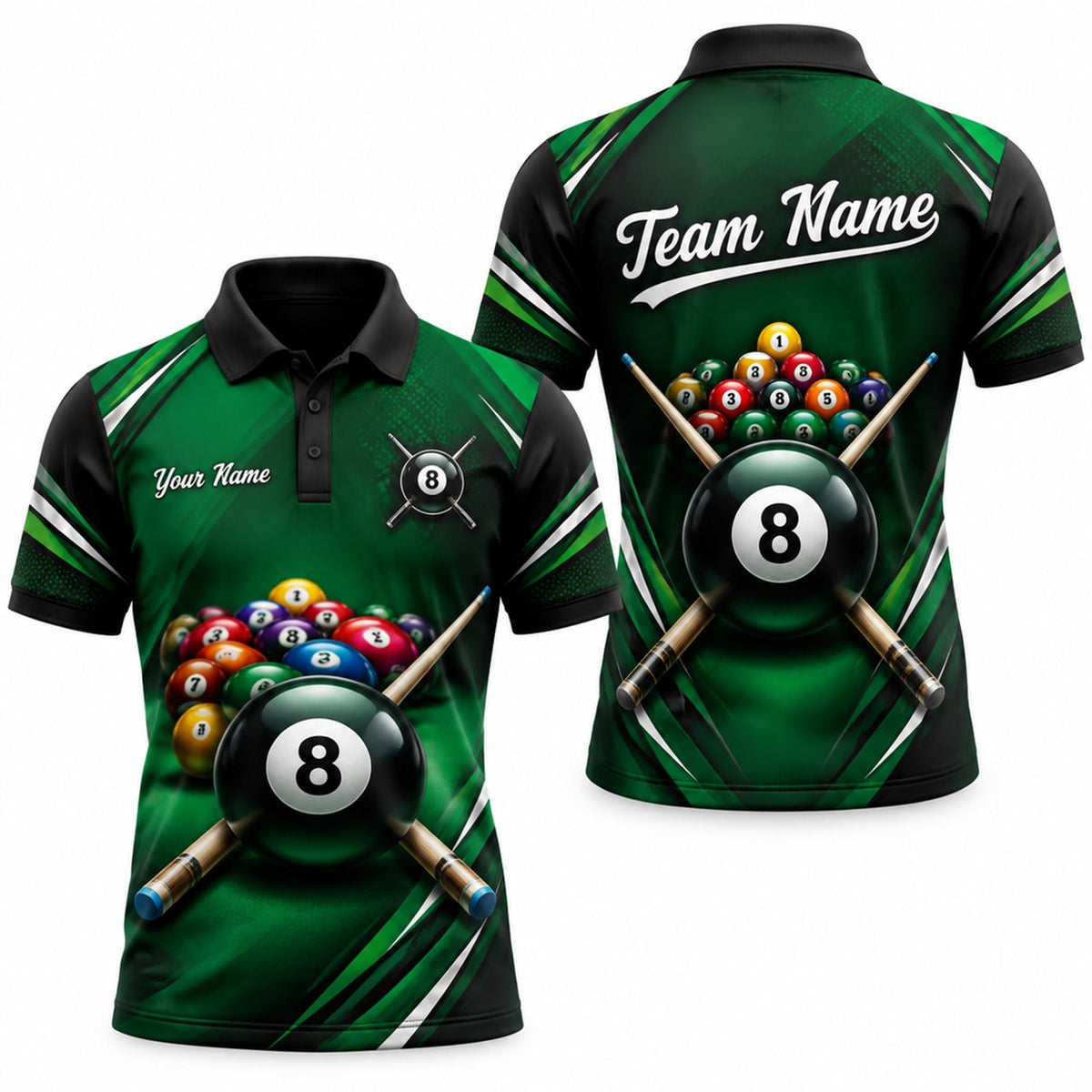 8 Ball Crossed Cues Sport Custom Billiard Polo Shirt