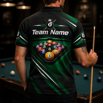 8 Ball Cue Cross Sport Personalized Billiard Polo Shirt Back View