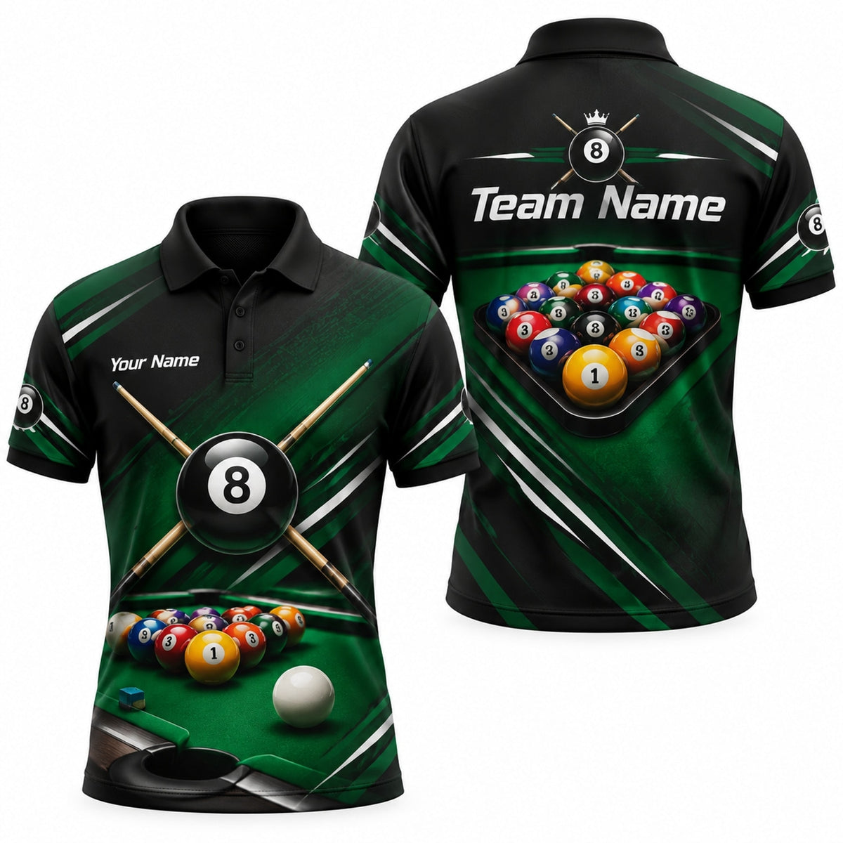 8 Ball Cue Cross Sport Personalized Billiard Polo Shirt