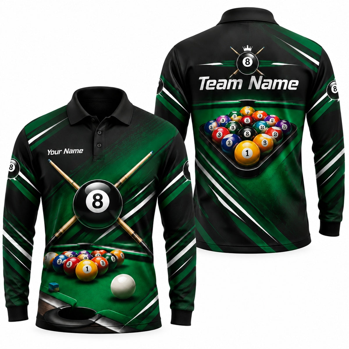 8 Ball Cue Cross Sport Personalized Billiard Polo Shirt Long Sleeve Polo