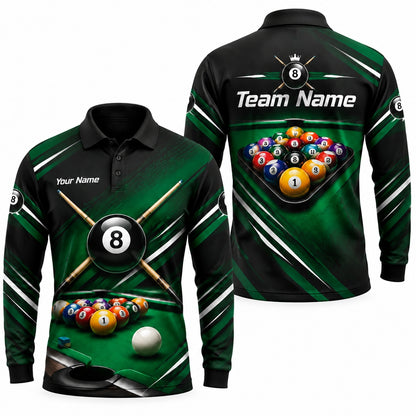 8 Ball Cue Cross Sport Personalized Billiard Polo Shirt Long Sleeve Polo