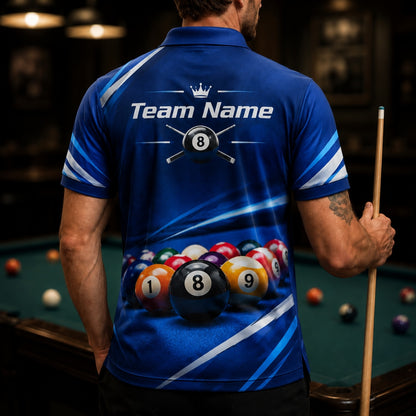 8 Ball Cue Graphic Custom Billiard Polo Shirt Back View