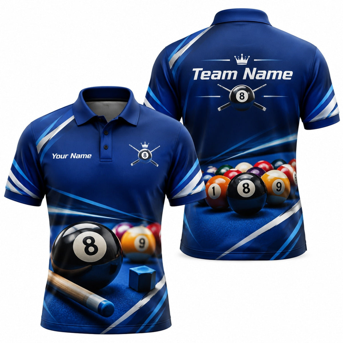 8 Ball Cue Graphic Custom Billiard Polo Shirt