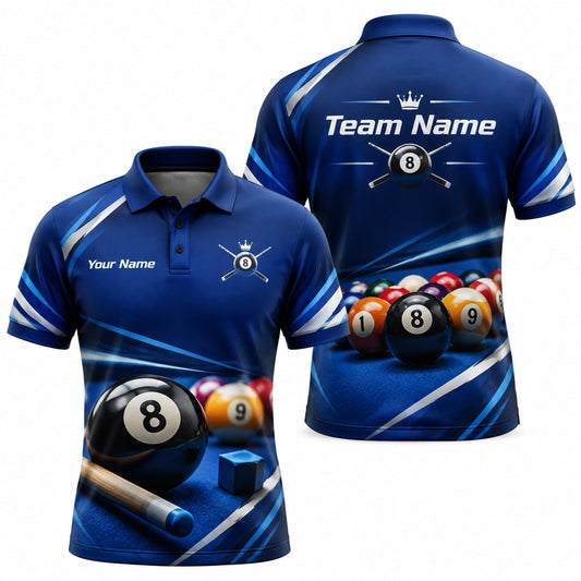 8 Ball Cue Graphic Custom Billiard Polo Shirt