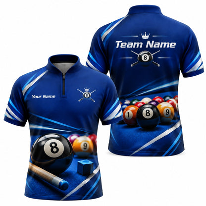8 Ball Cue Graphic Custom Billiard Polo Shirt Jersey Zip 1 4 Collar