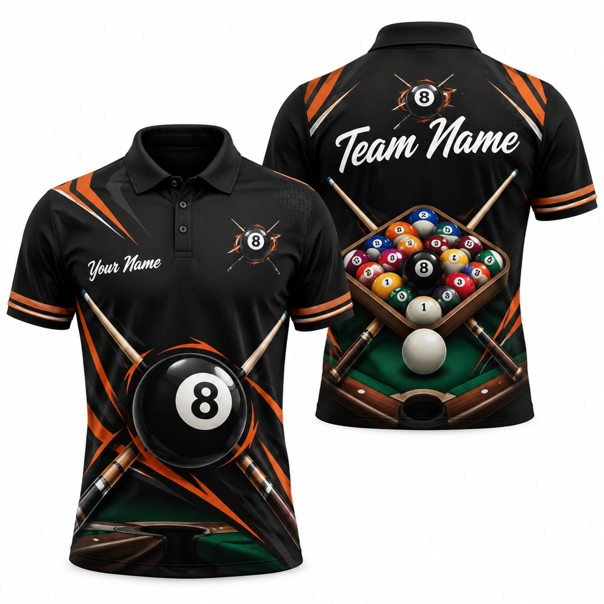 8 Ball Flames Sport Personalized Billiard Polo Shirt