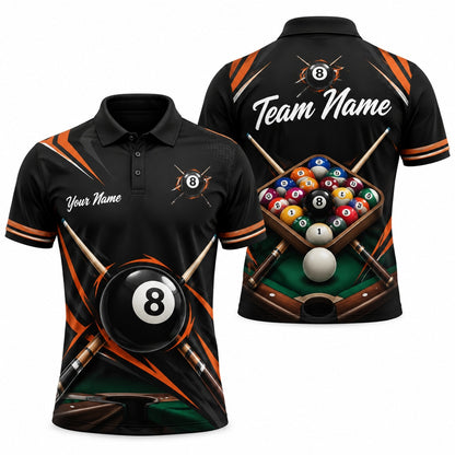 8 Ball Flames Sport Personalized Billiard Polo Shirt