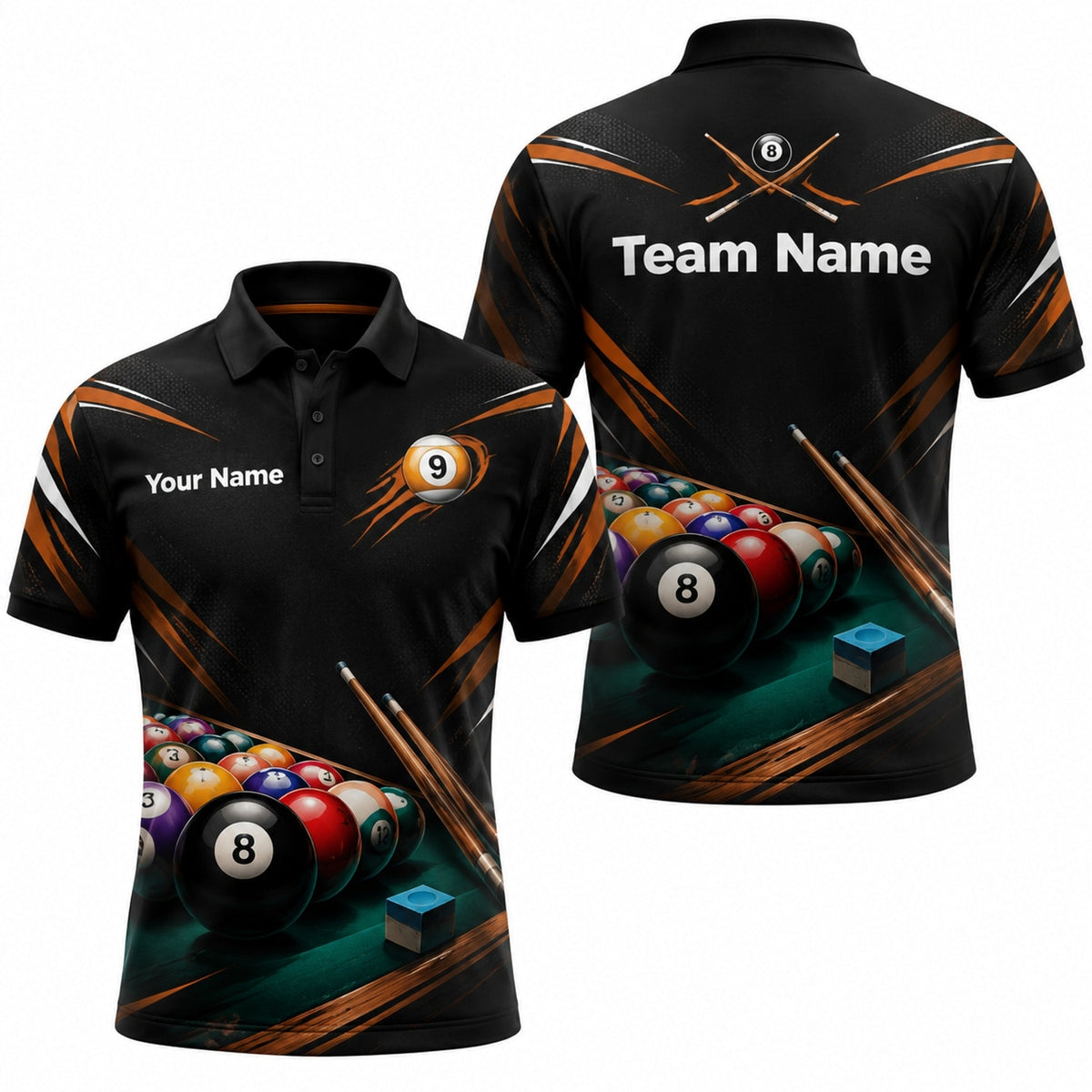8 Ball Rack And Cues Sport Personalized Billiard Polo Shirt