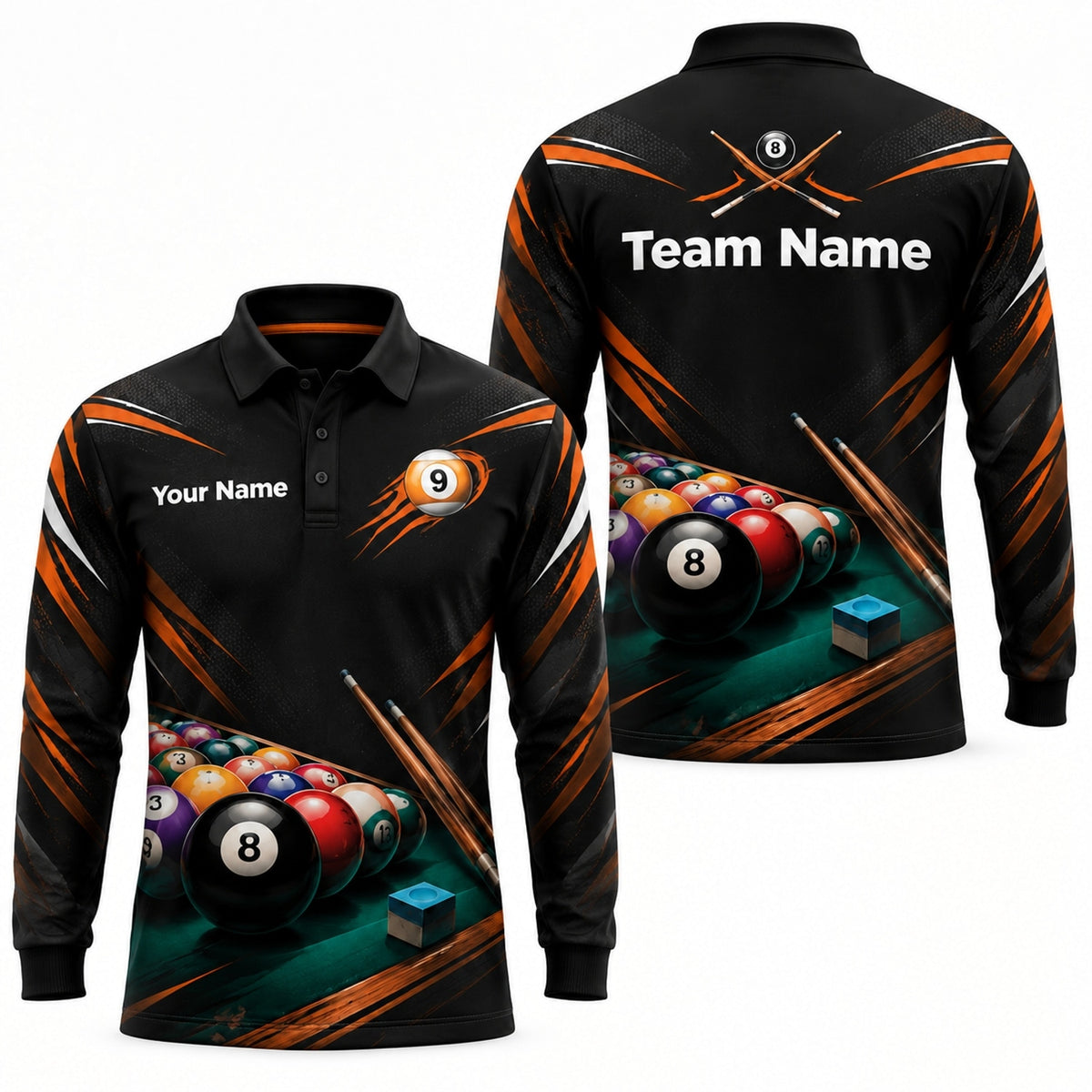 8 Ball Rack And Cues Sport Personalized Billiard Polo Shirt Long Sleeve Polo