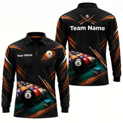 8 Ball Rack And Cues Sport Personalized Billiard Polo Shirt Long Sleeve Polo