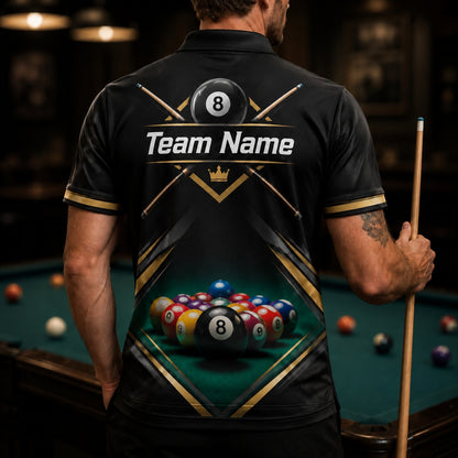 8 Ball Rack Cue Sport Personalized Billiard Polo Shirt Back View