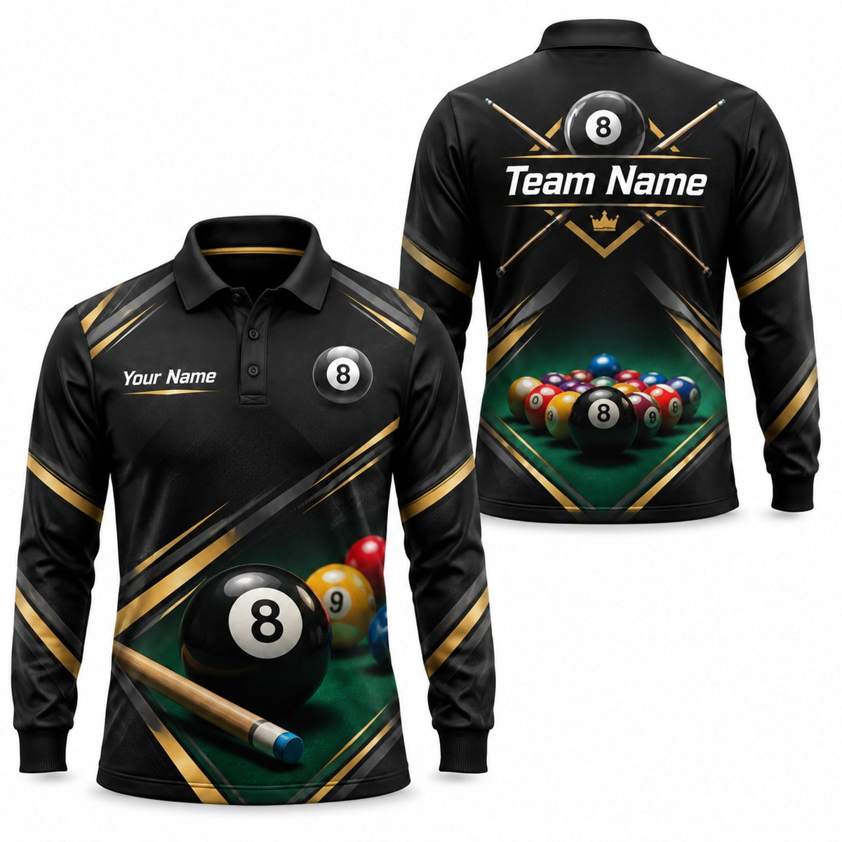 8 Ball Rack Cue Sport Personalized Billiard Polo Shirt Long Sleeve Polo