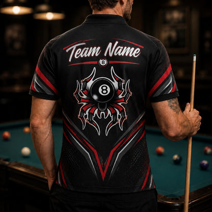 8 Ball Spider Emblem Sport Personalized Billiard Polo Shirt Back View