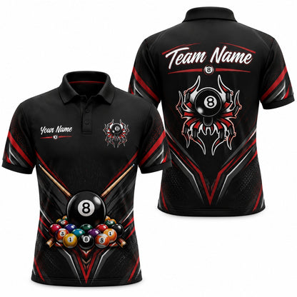 8 Ball Spider Emblem Sport Personalized Billiard Polo Shirt