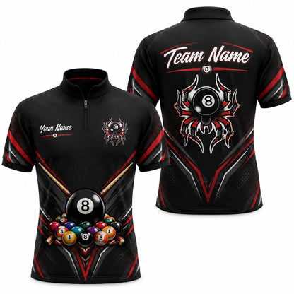 8 Ball Spider Emblem Sport Personalized Billiard Polo Shirt Jersey Zip 1 4 Collar