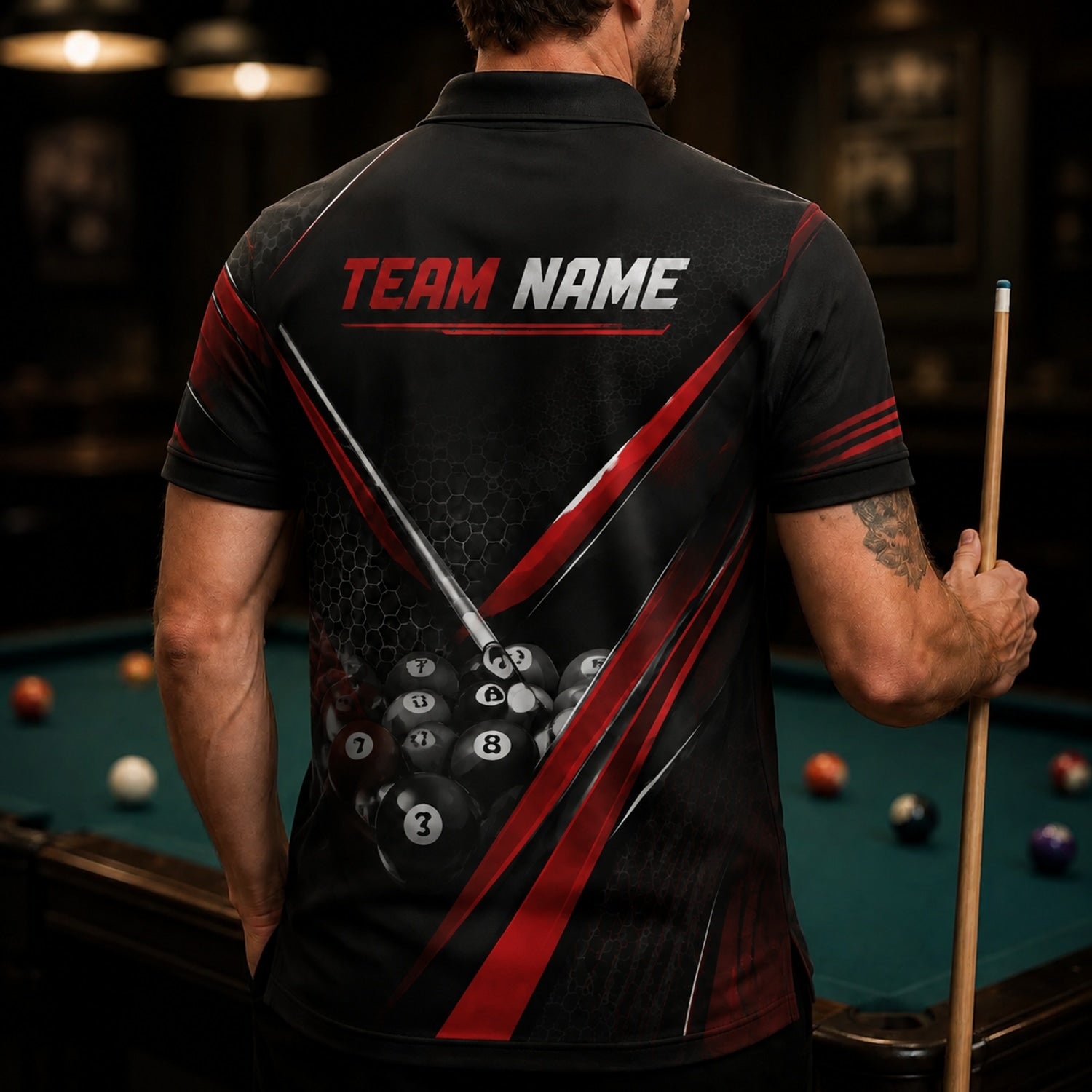 8 Ball Team Name Custom Billiard Polo Shirt Back View