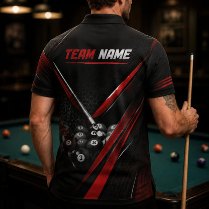 8 Ball Team Name Custom Billiard Polo Shirt Back View